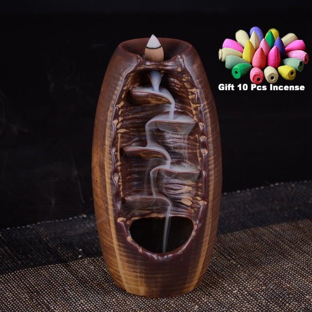 With 10 Cones Free Gift Waterfall Incense Burner Ceramic Incense
