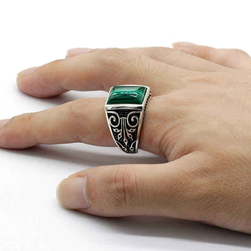 Turkish Malachite Sterling Silver Sunnah Ring for Men