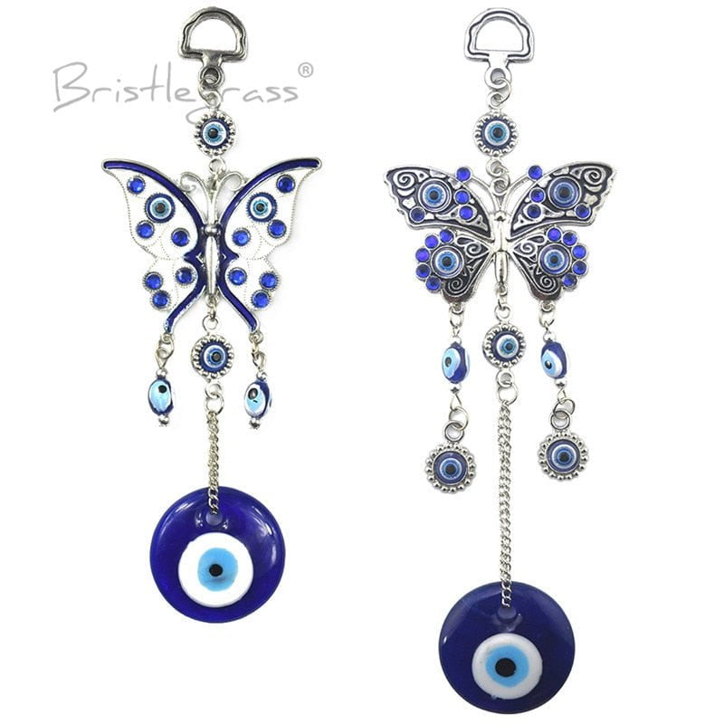 BRISTLEGRASS Turkish Blue Evil Eye Rhinestone Butterfly Wall Hanging