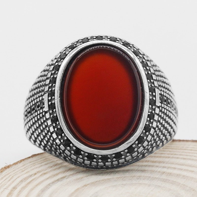 Crimson Aqeeq Sunnah Ring for Men Sterling Silver