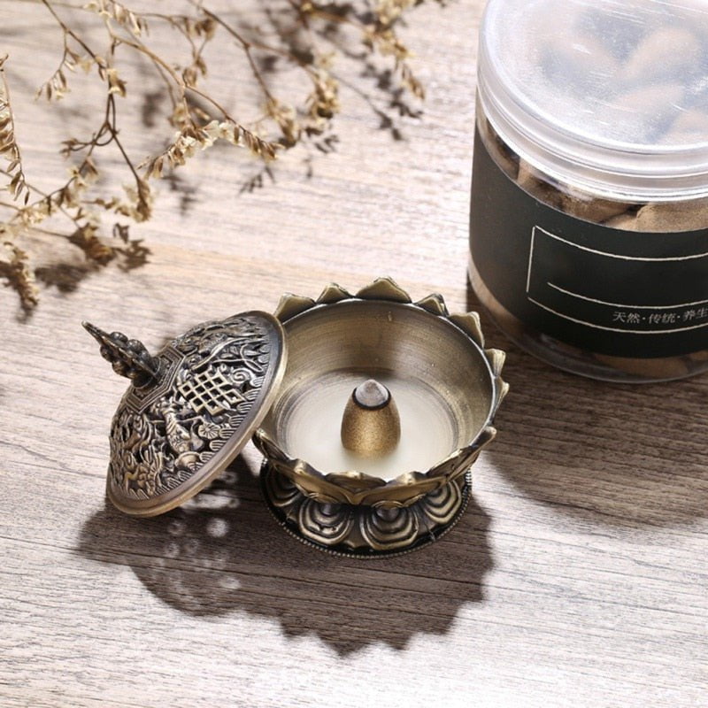 Incense Burner Lotus Flower Alloy Zinc-Copper Dish Incense Holder