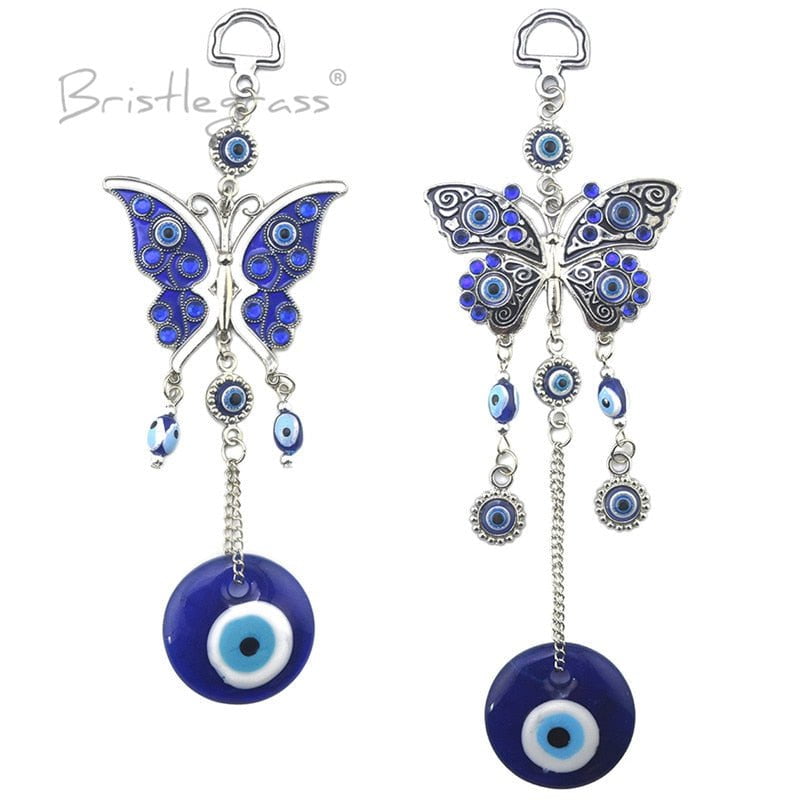 BRISTLEGRASS Turkish Blue Evil Eye Rhinestone Butterfly Wall Hanging