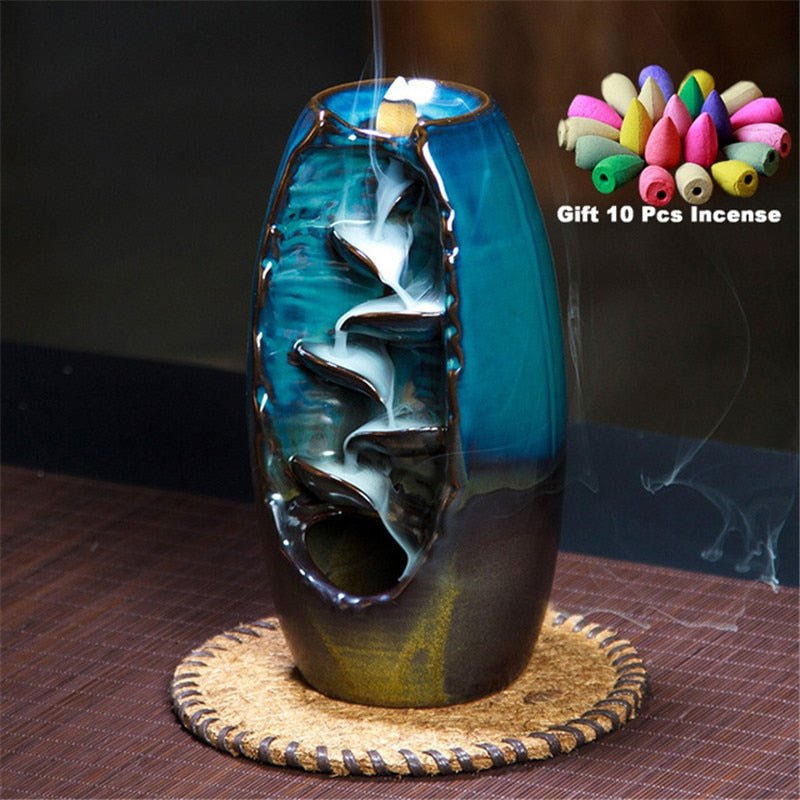 With 10 Cones Free Gift Waterfall Incense Burner Ceramic Incense