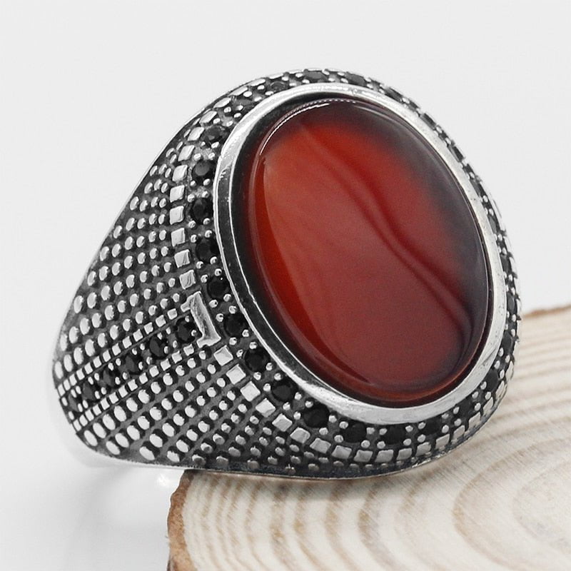 Crimson Aqeeq Sunnah Ring for Men Sterling Silver