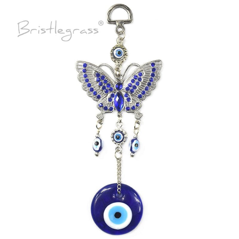 BRISTLEGRASS Turkish Blue Evil Eye Rhinestone Butterfly Wall Hanging