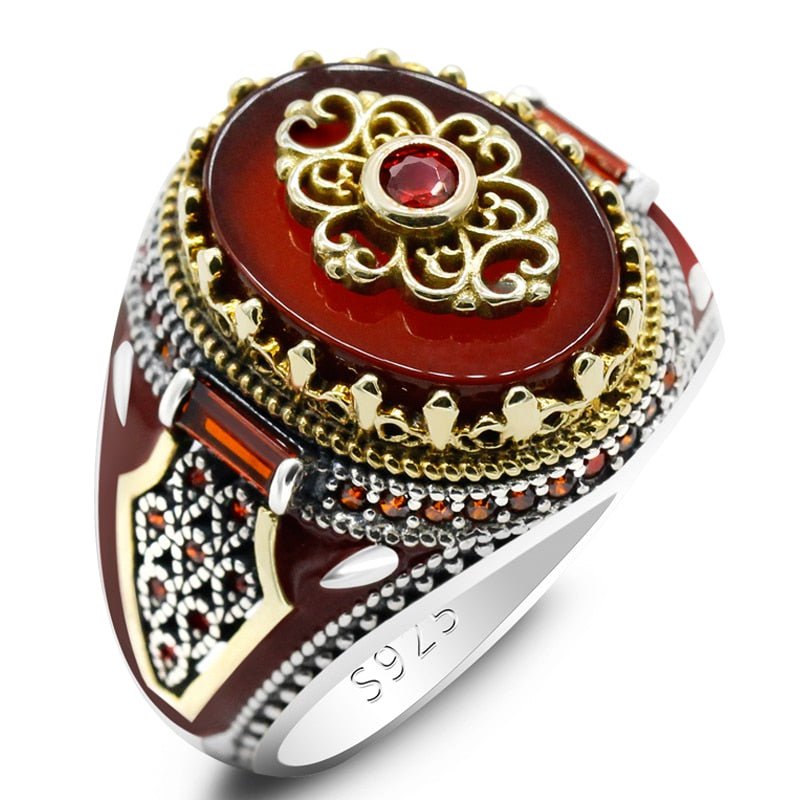 HANDMADE STERLING AGATE TURKISH RING FOR MEN