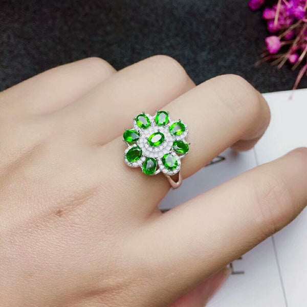 HAND CRAFTED STERLING NATURAL DIOPSIDE STERLING RING FOR WOMEN