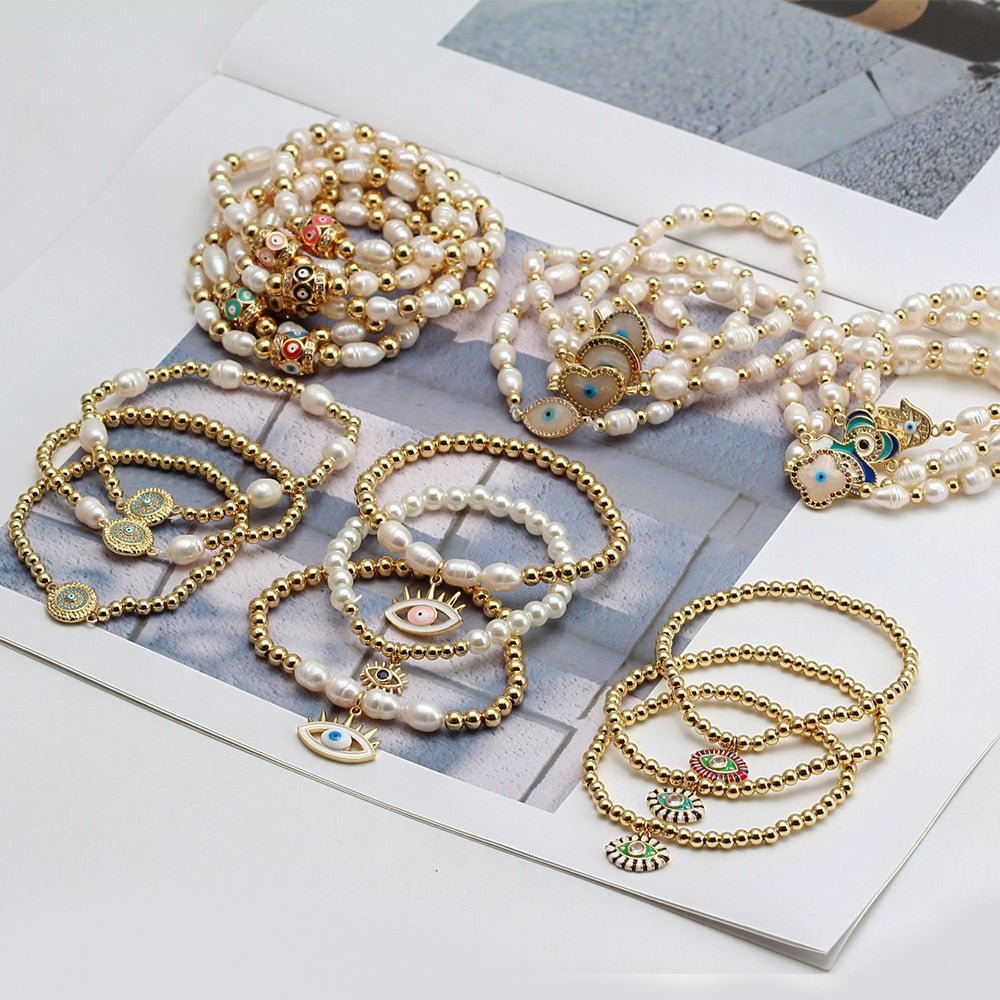Hand-made Evil Eye Pearl Bracelets