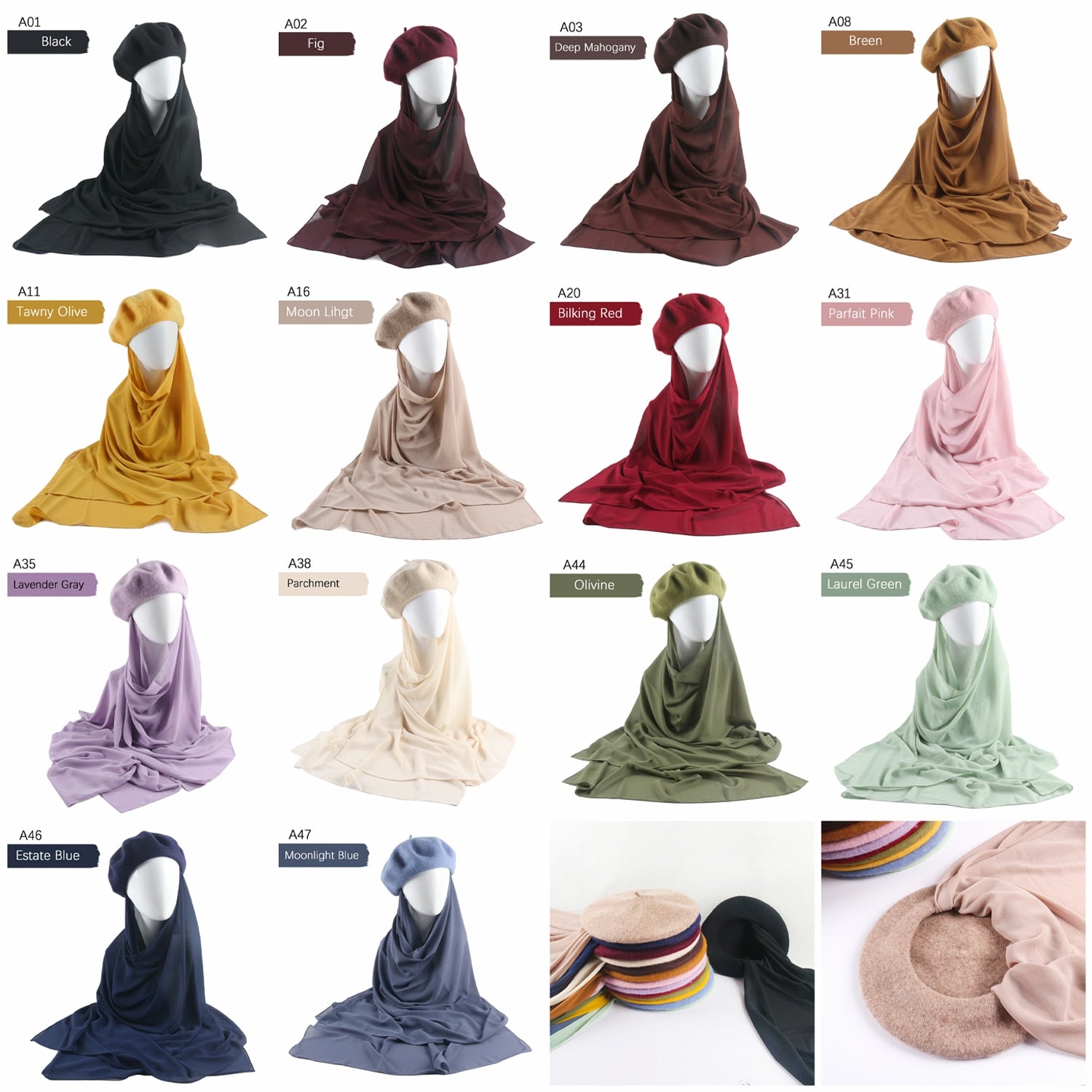 French Beret with Chiffon Hijab