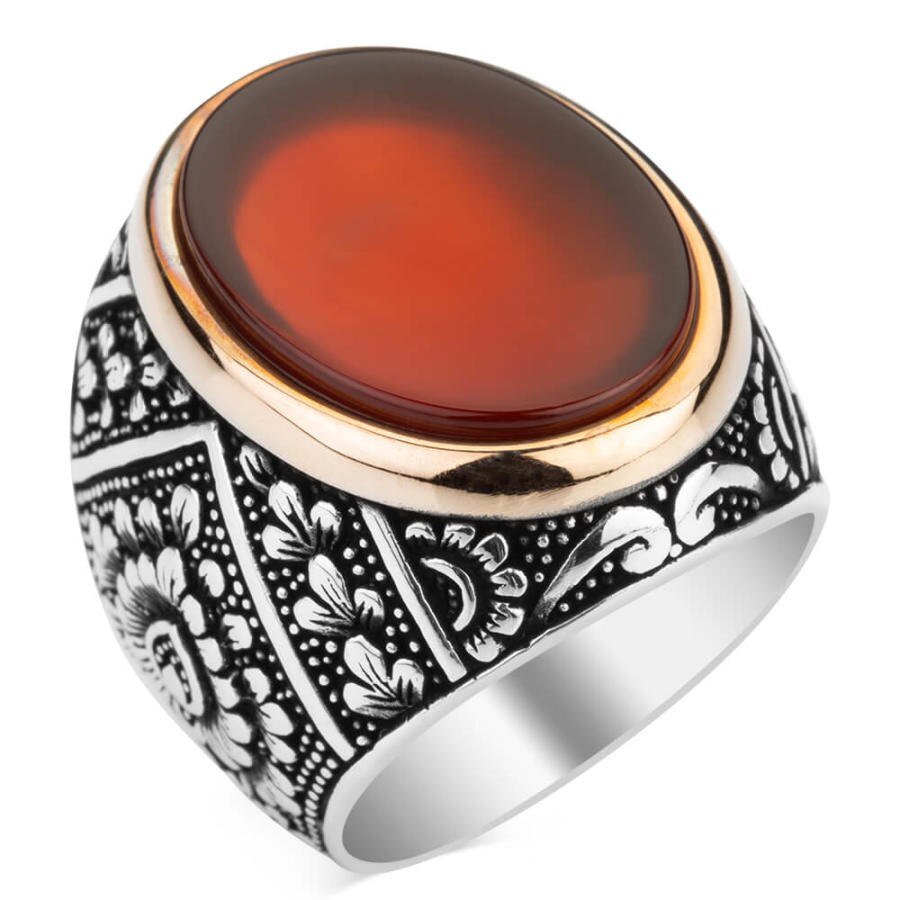 HAND CRAFTED STERLING AGATE/TURQUOISE/TIGER EYE TURKISH RINGS FOR MEN