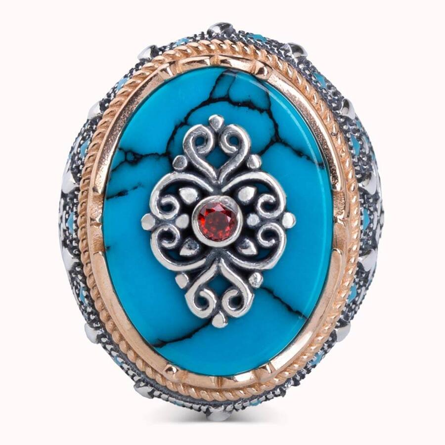 HANDMADE STERLING TURKISH TURQUOISE RING FOR MEN