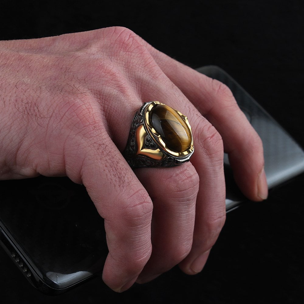 EYE OF THE TIGER, TURKISH SILVER RING FOR MEN