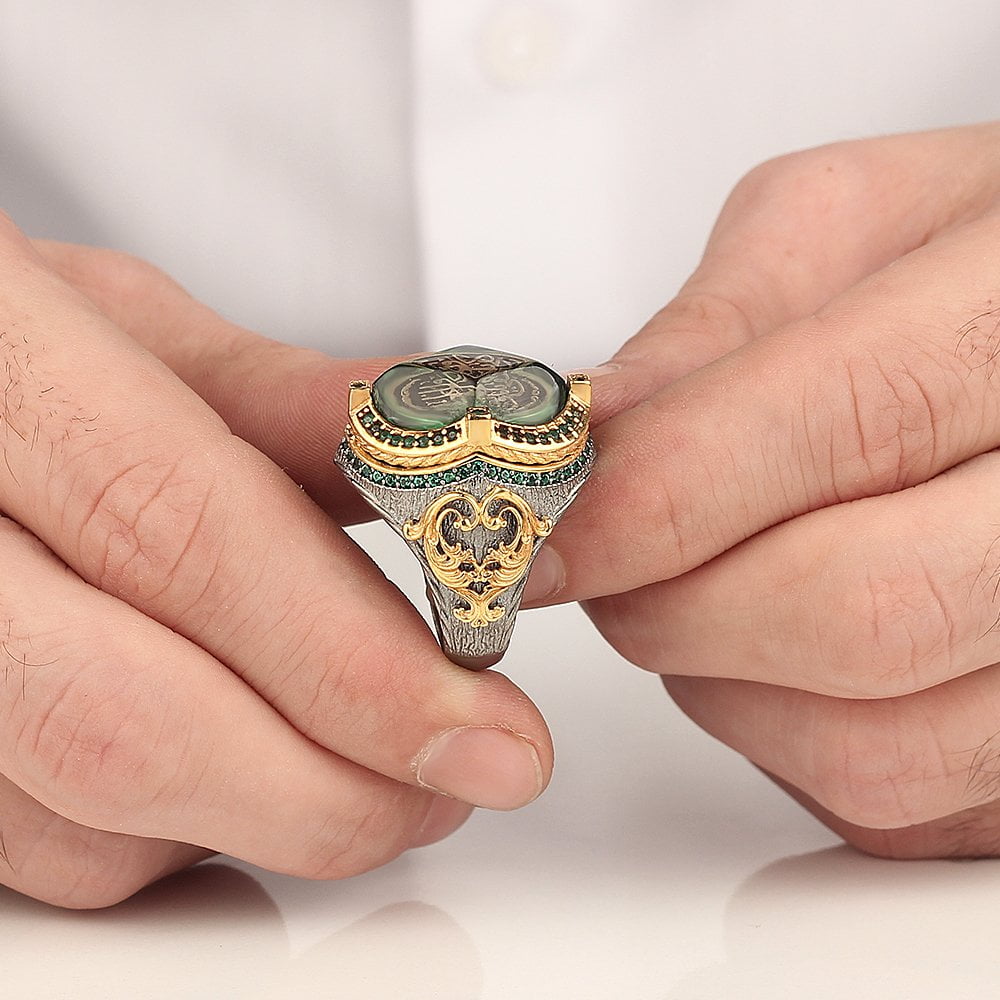 GREEN STERLING TURKISH RING FOR MEN