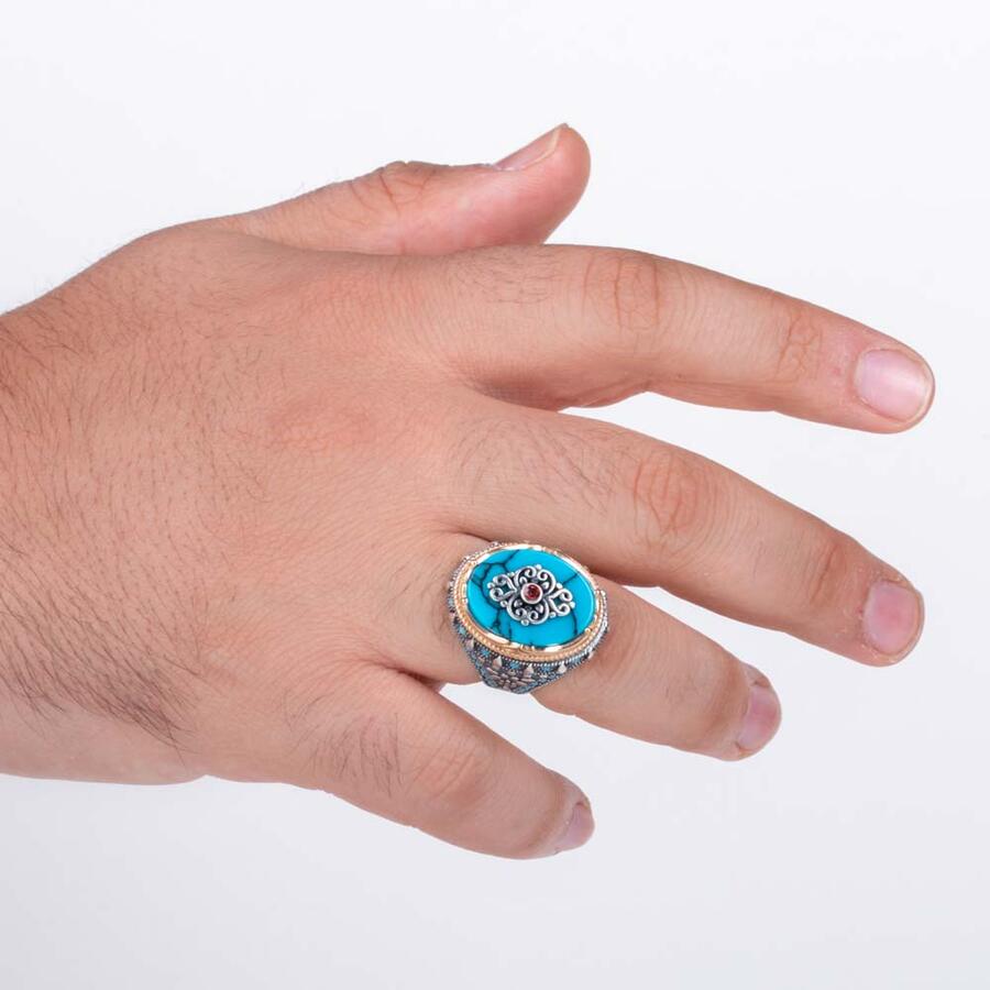 HANDMADE STERLING TURKISH TURQUOISE RING FOR MEN