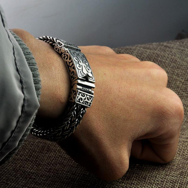 Solid Sterling Silver 925 Cuff Bracelet for Men Zulfiqar 