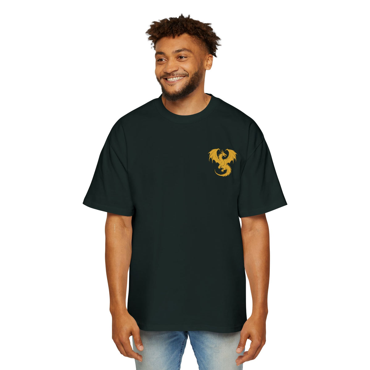 Heavyweight Oversized Cotton Tee - MMR Gold Dragon Chest & Back Graphic