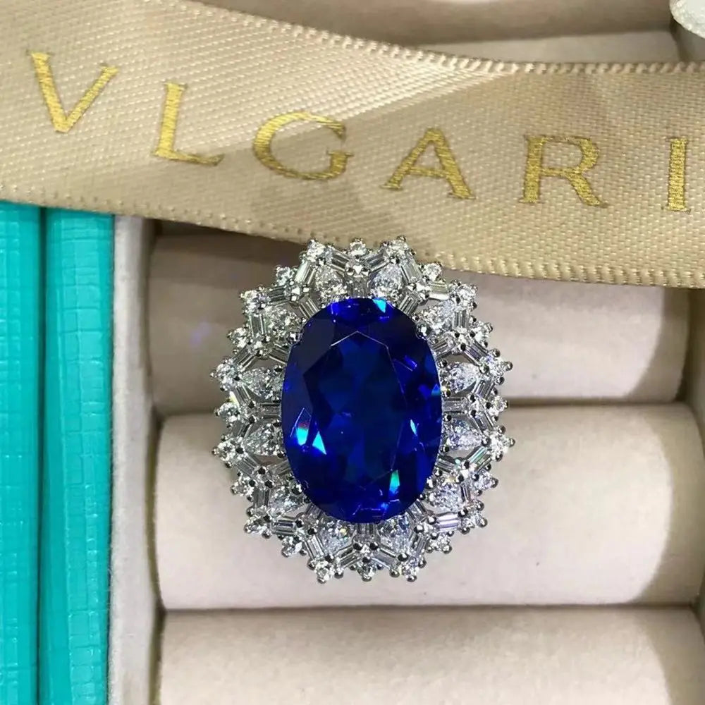 Luxury 925 Sterling Silver Moissanite Engagement Ring – 8CT Oval VVS Sapphire-Created Gemstone  Certified Fine Jewelry