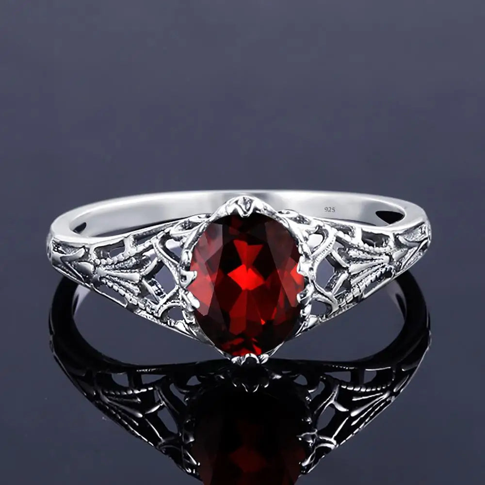 Oval Red Garnet Color Rings for Women 100% 925 Sterling Silver