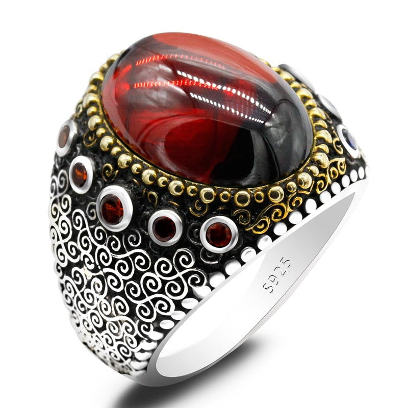 Natural Aqeeq Ring for Men Thai Silver