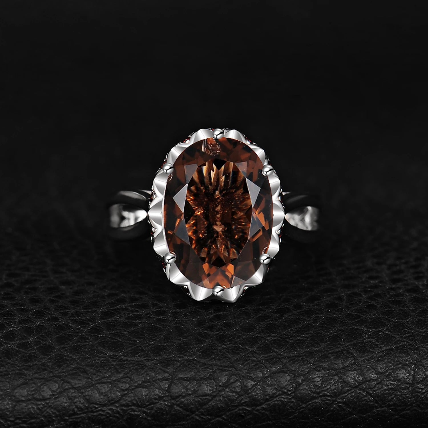 Limited Genuine Smoky Quartz Gemstone Ring – 5.7ct Sterling Silver Statement Jewelry