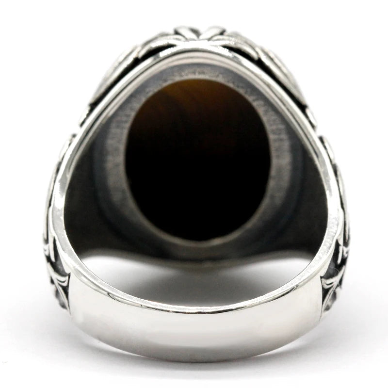 Men’s Tiger Eye Statement Ring – 925 Sterling Silver, Handcrafted Turkish Vintage Design