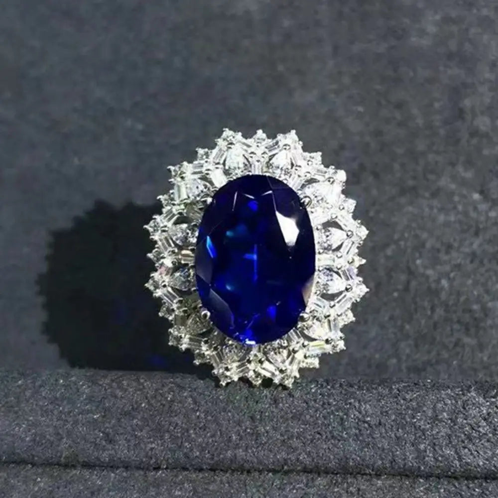 Luxury 925 Sterling Silver Moissanite Engagement Ring – 8CT Oval VVS Sapphire-Created Gemstone  Certified Fine Jewelry