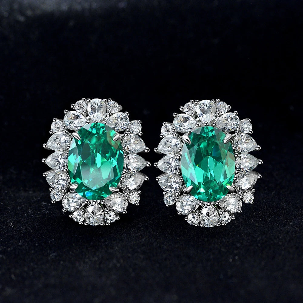 Paraiba Tourmaline Moissanite Stud Earrings – 925 Sterling Silver Crushed Ice Cut Fine Jewelry