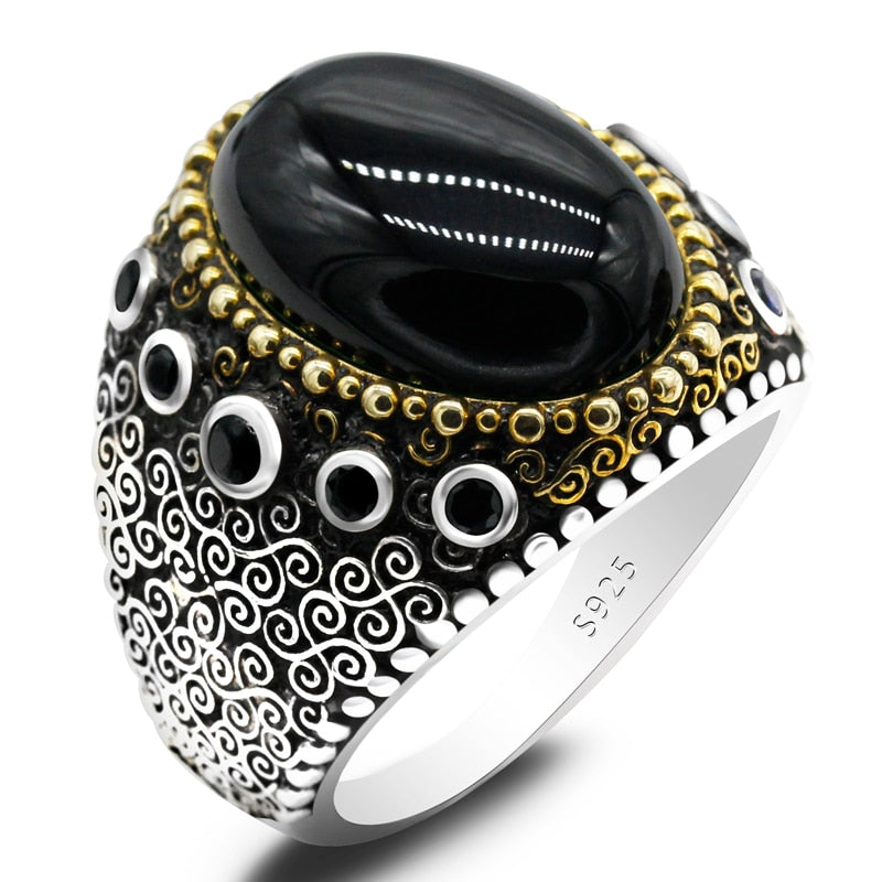 Natural Aqeeq Ring for Men Thai Silver