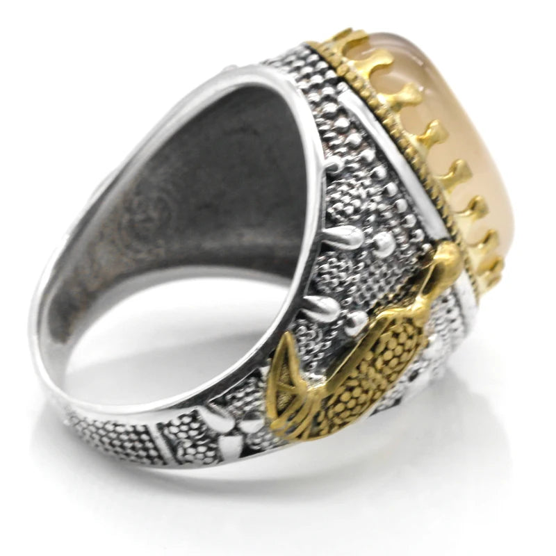 Turkish Ring – 925 Sterling Silver with Ocean Black Onyx Stone, Transparent Design