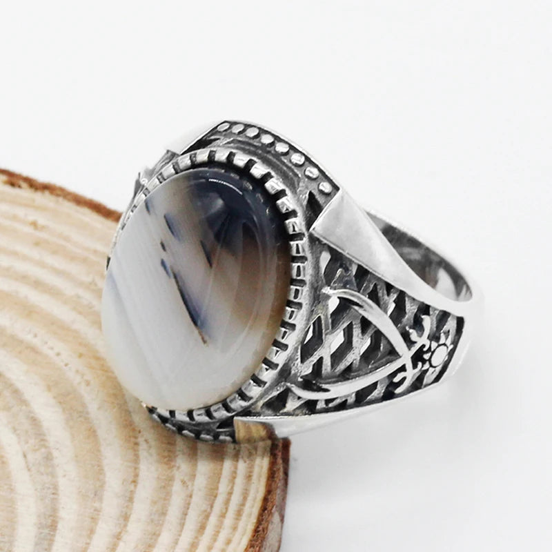 Turkish Agate Ring – 925 Sterling Silver with Ottoman Sword Design