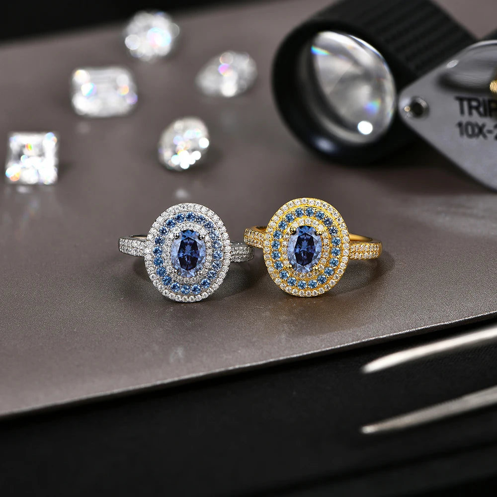 Elegant Blue Moissanite Ring for Ladies – Solid Sterling Silver