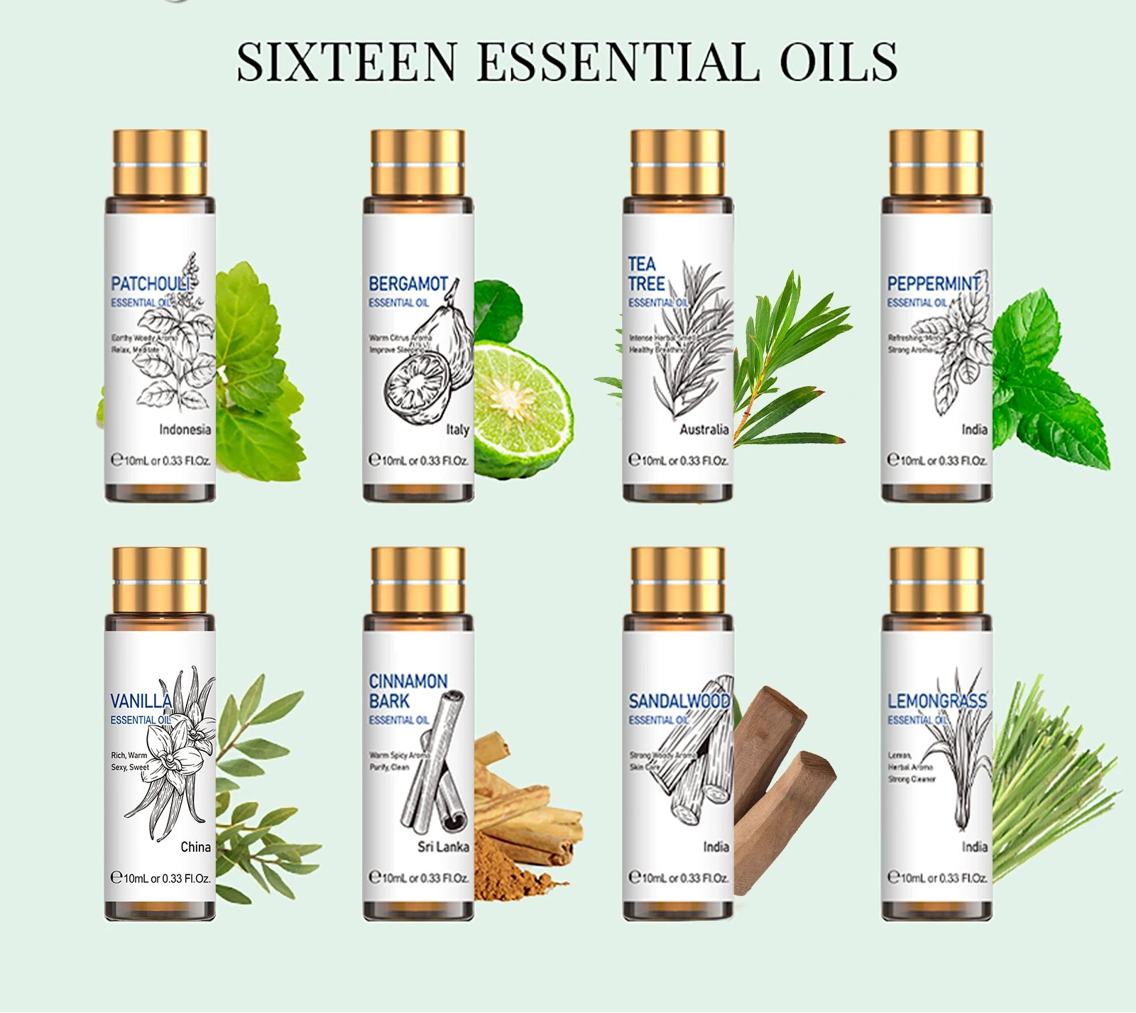 Essential Oils Set – 16 PCS x 10ML Pure Aromatherapy Oils  Lavender, Eucalyptus, Rose, Jasmine & More for Diffusers, Candles & Spiritual Wellness