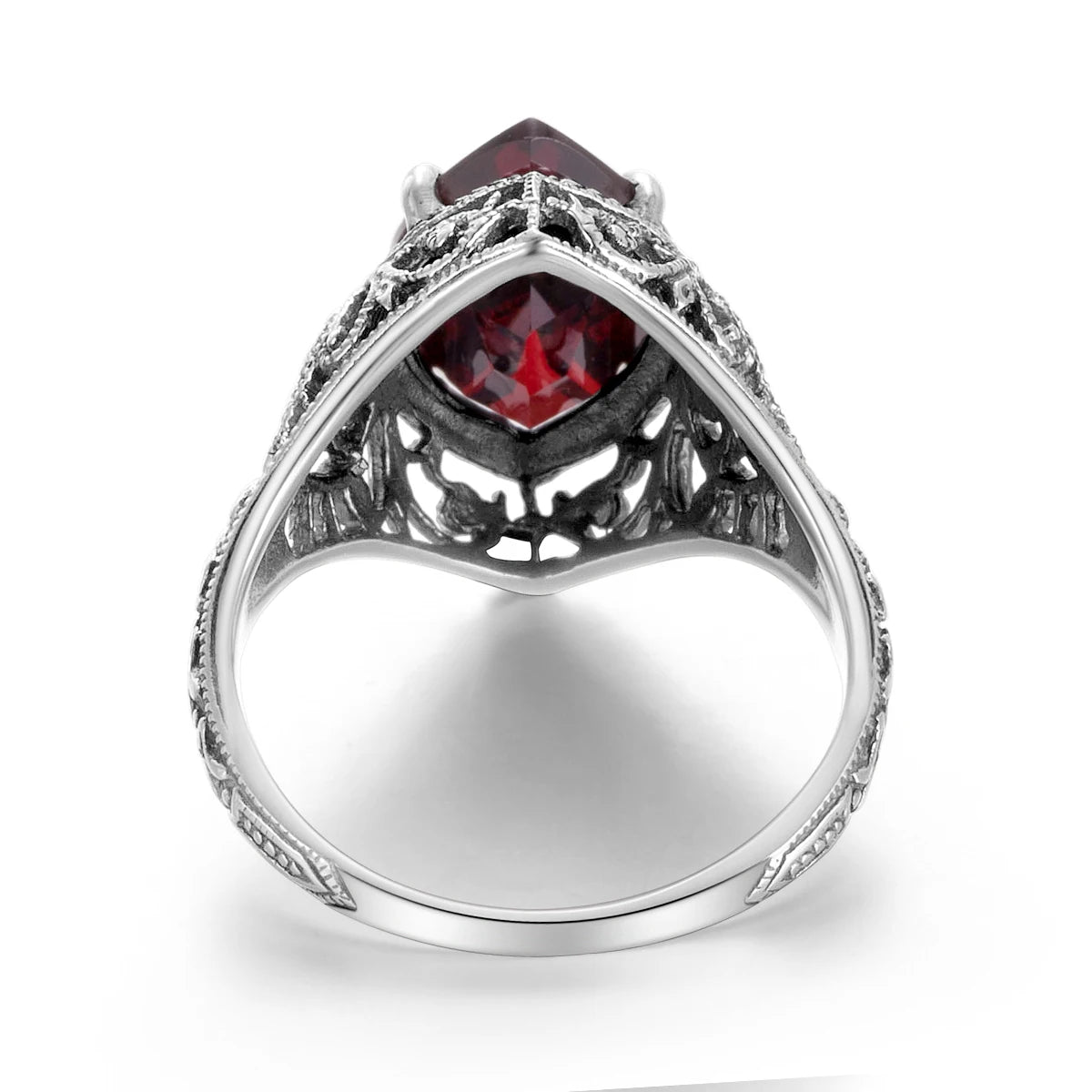 Vintage Garnet Ring – 925 Sterling Silver Water Drop Design  Fine Jewelry for Women