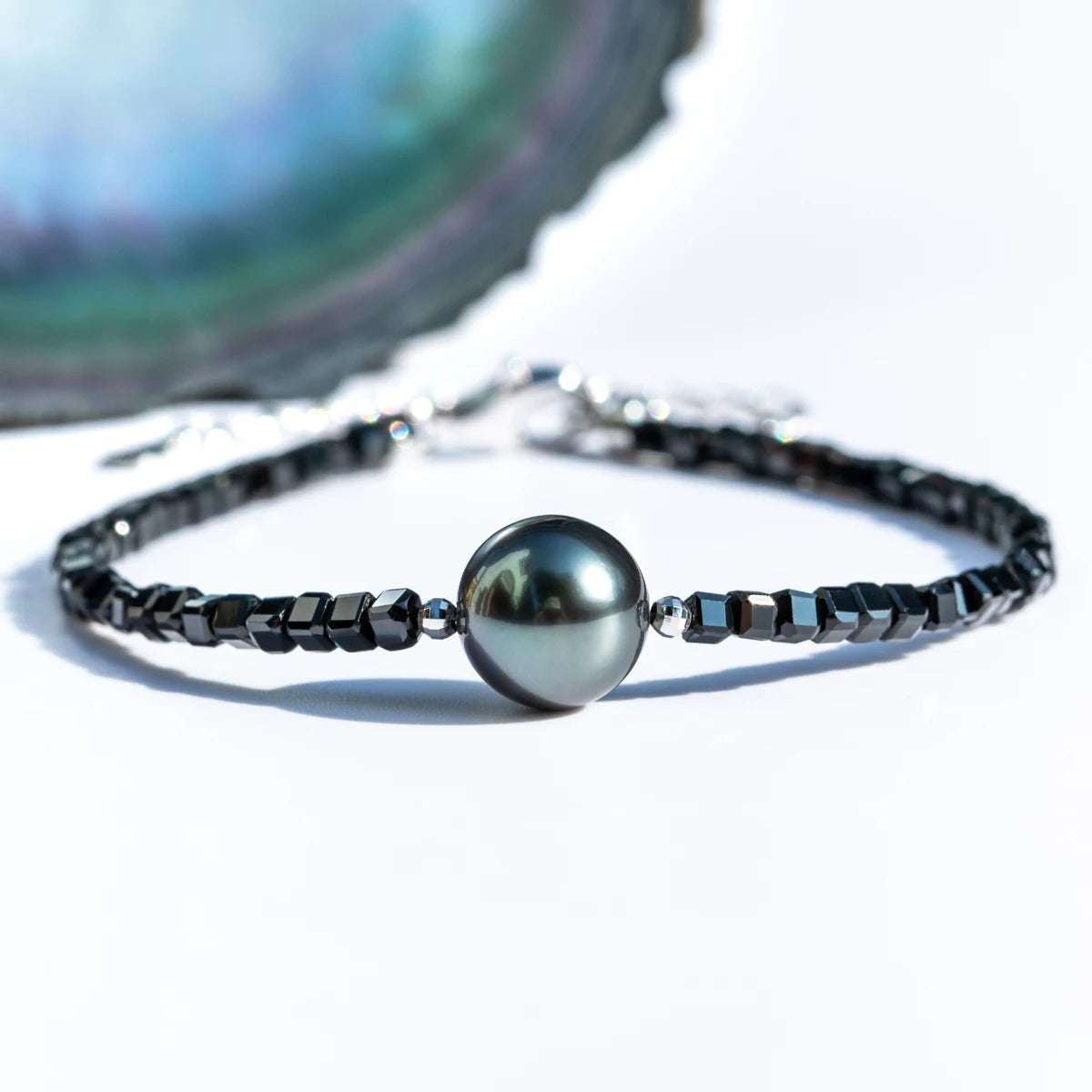 Tahitian Black Pearl Bracelet – 925 Sterling Silver with Baroque Pearls & Crystal Beads  15+5cm Strand Bracelet