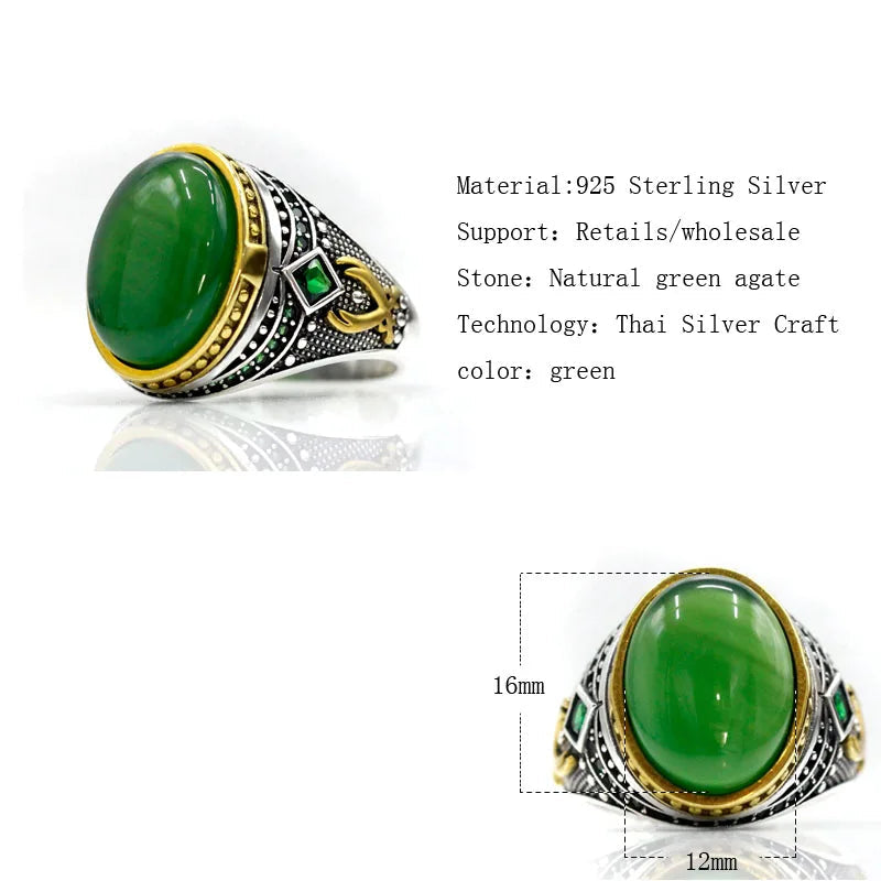 Turkish Handmade Sterling Silver Ring – S925 Natural Green Agate