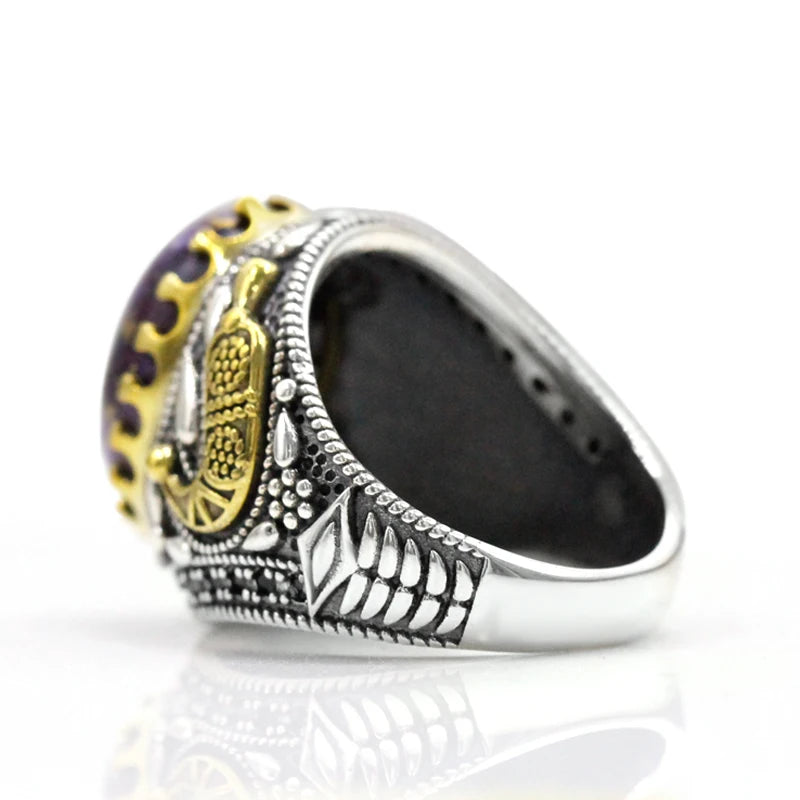 Natural Oyster Turquoise Handmade Men's Ring S925 Sterling Silver