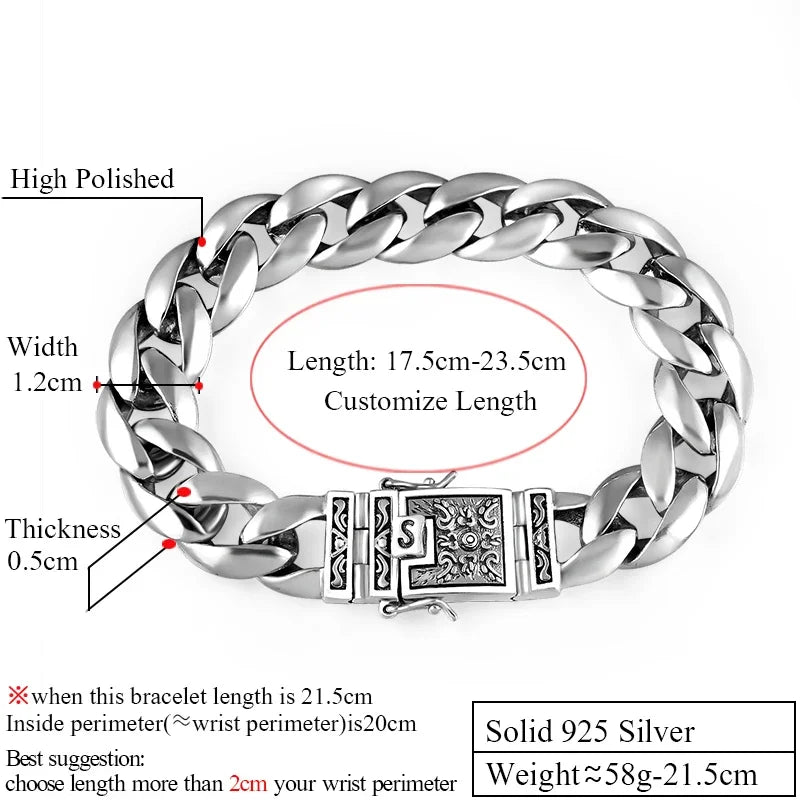 Silver Cuban Link Bracelet with Hand-etched Clasp