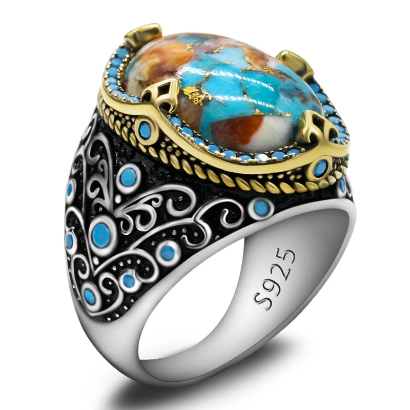 Vintage Türkiye Handmade S925 Silver Oyster Turquoise Ring