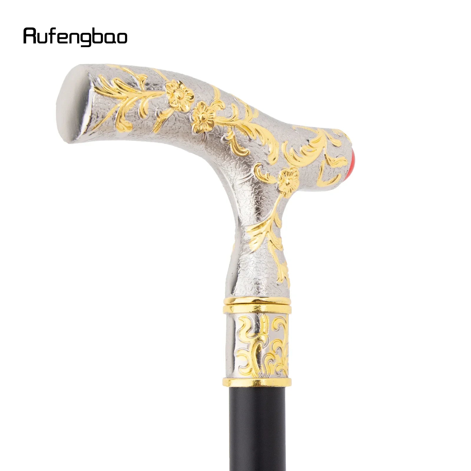 Luxury Crosier Walking Stick – Red Gem Flower Ball Handle, Golden White Design, 92cm