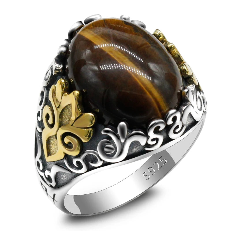 Handmade 925 Sterling Silver Ring with Natural Tiger Eye Stone