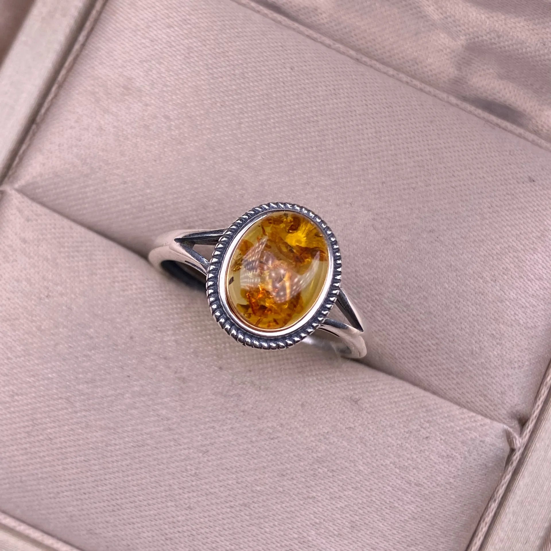 Handcrafted 925 Silver Amber Ring – Organic Fossil Gemstone Design