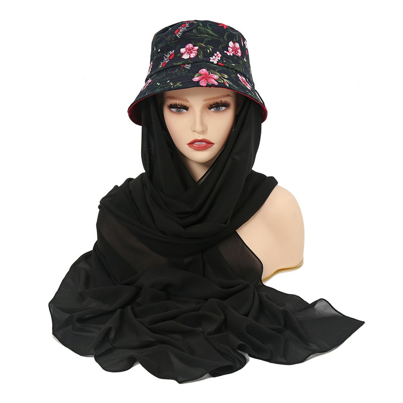 Bucket Hat w/ Chiffon Hijab