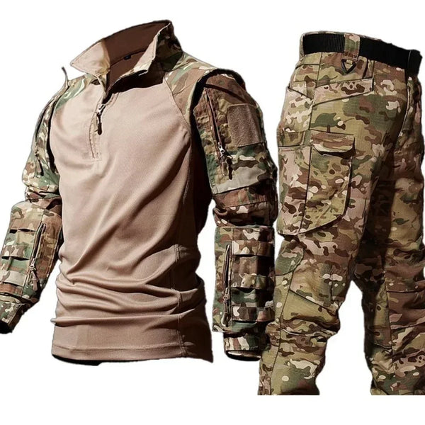 Men's Tactical Set: Breathable Shirt + Waterproof Camo Cargo Pants