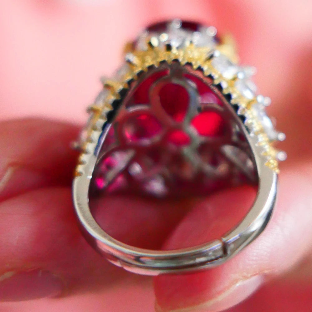 Royal Sapphire & Ruby Oval Cut Ring – 19 Carat Created Gemstone in Sterling Setting