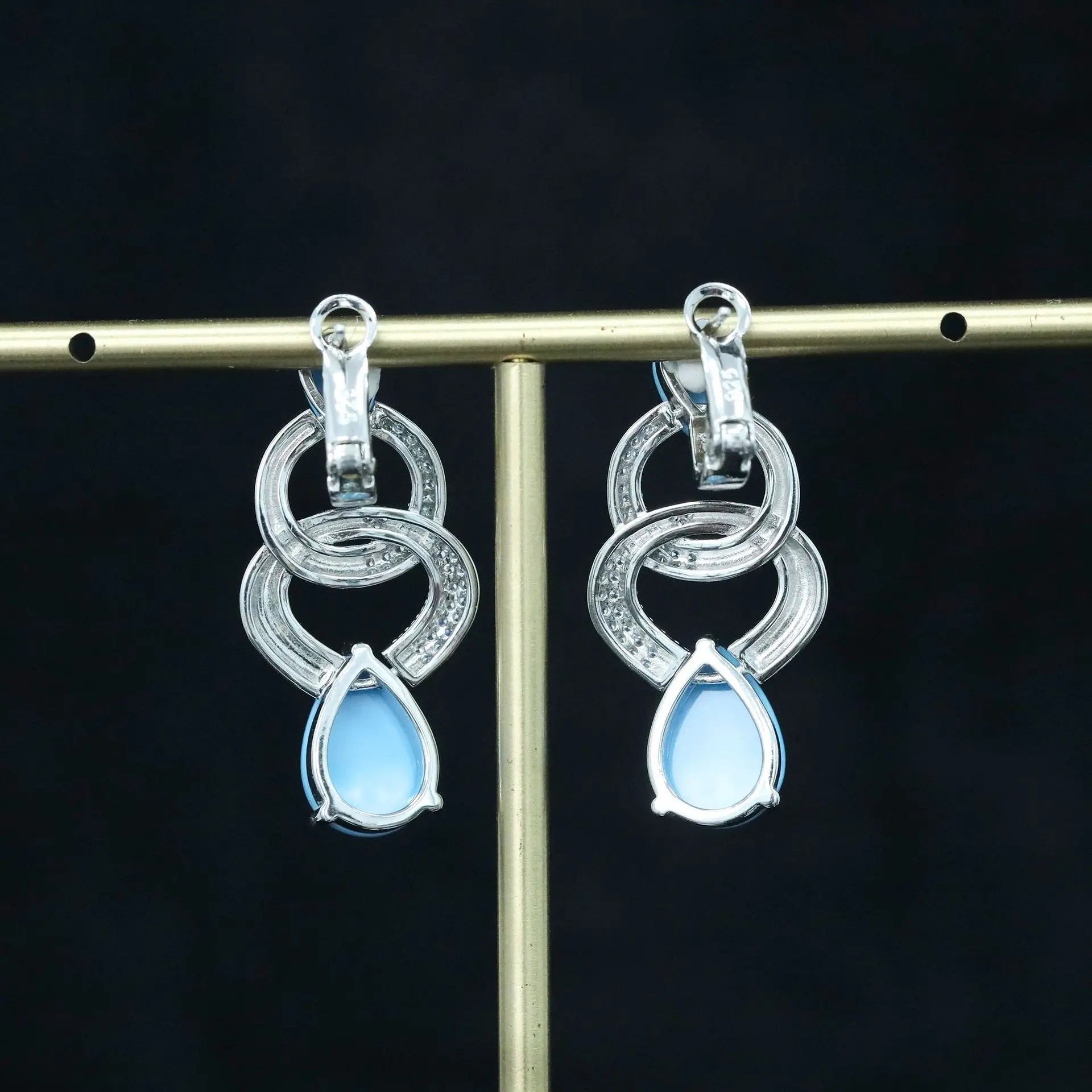 Vintage Blue Turquoise Drop Earrings – 925 Sterling Silver Geometric Dangle Design  Fine Jewelry for Women