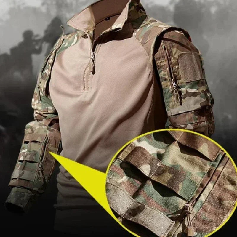 Men's Tactical Set: Breathable Shirt + Waterproof Camo Cargo Pants