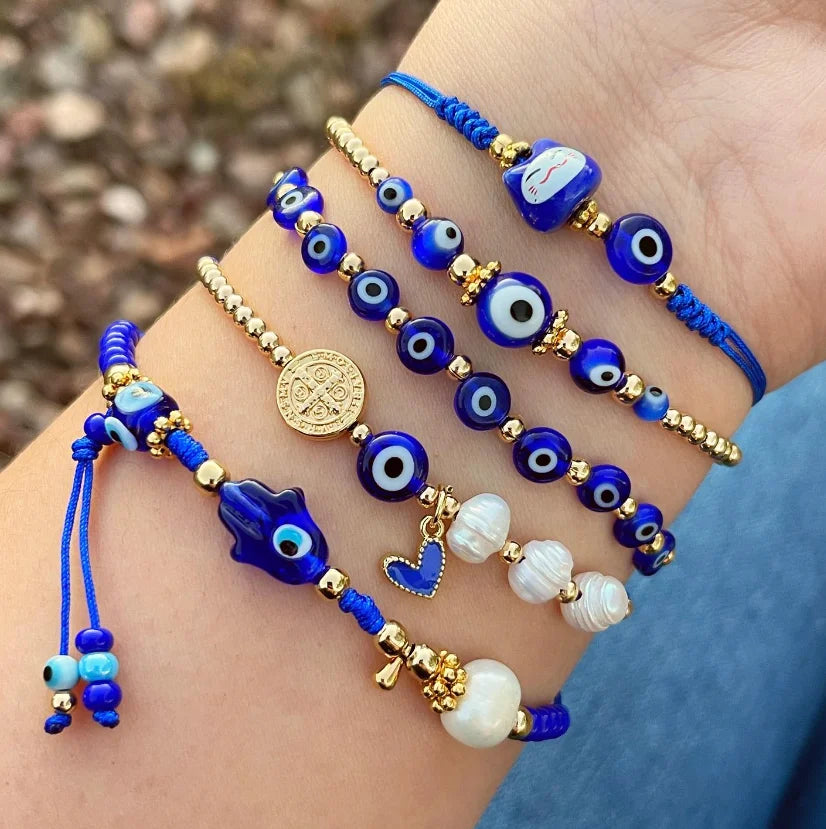 Turkish Evil Eye Freshwater Pearl Bracelet