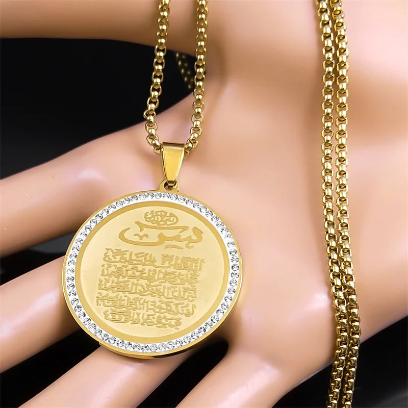 Yaseen (s) Pendant Necklace – Gold/Silver-Tone Stainless Steel with Rhinestones - Unisex