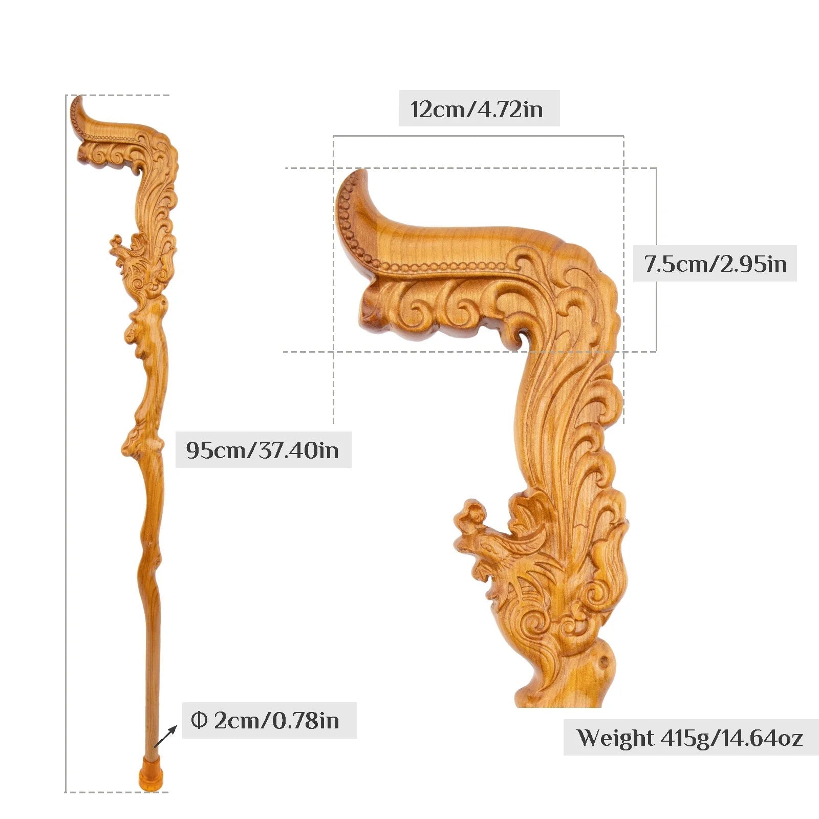 Decorative wooden molding with dimensions and weight information on a white background