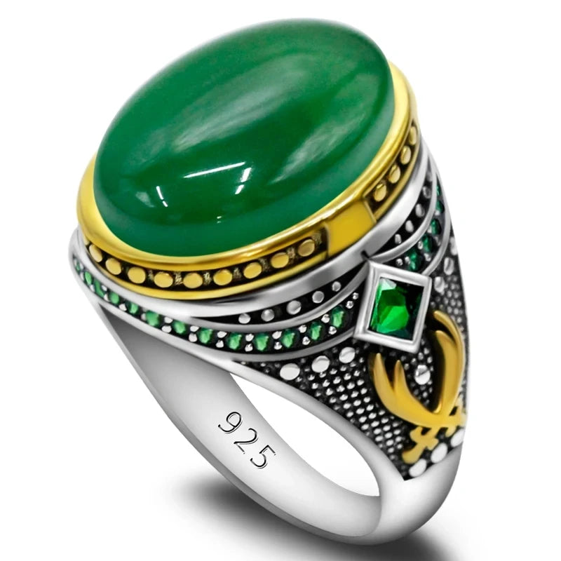 Turkish Handmade Sterling Silver Ring – S925 Natural Green Agate